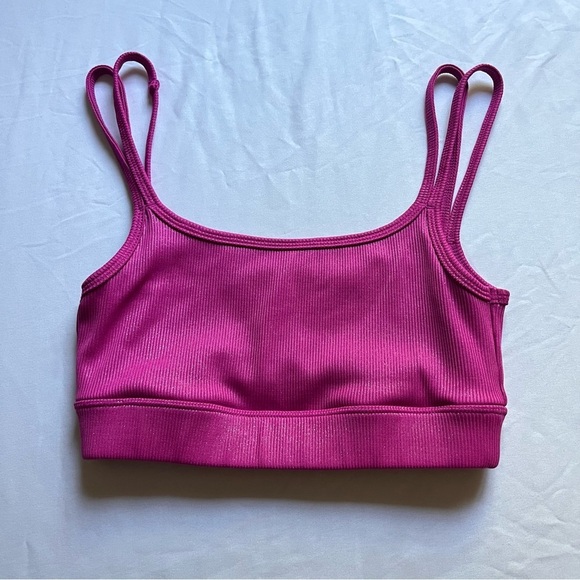 CARBON38 Pink glitter knit cropped athletic sports bra tank top